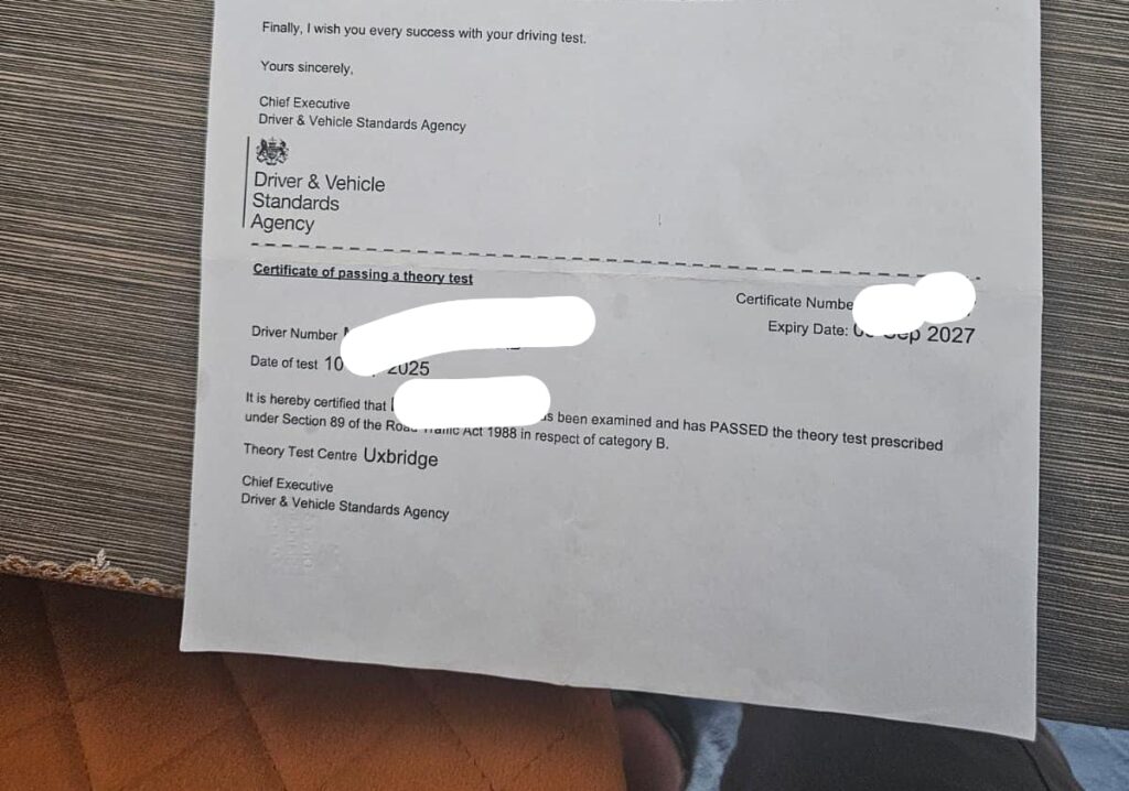 Buy UK theory test certificate